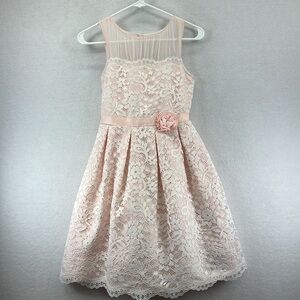 Jona Michelle Girls Spring Dress Size 12 Pink w/White Lace Overlay Like New